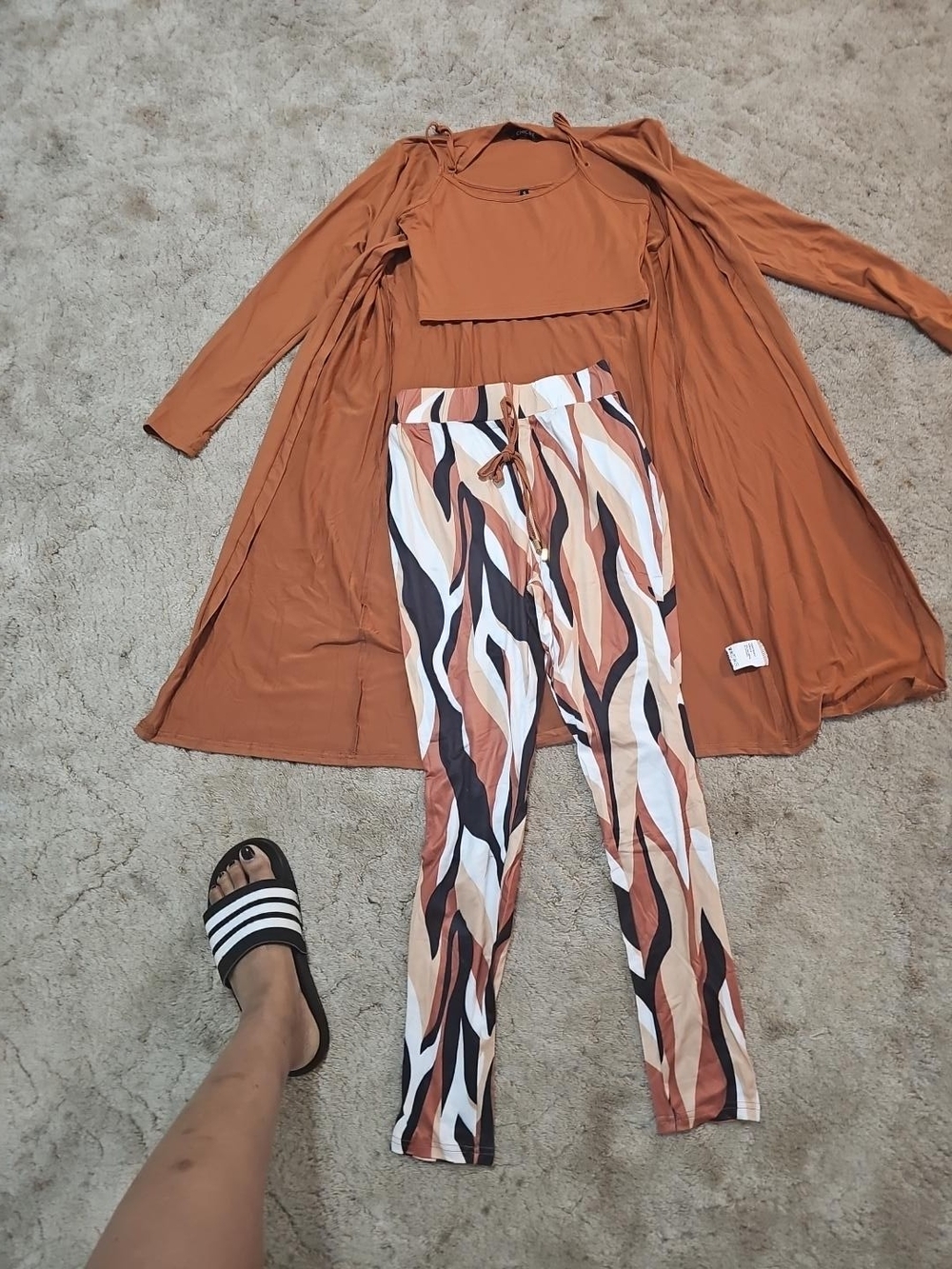Rust Printed High-Rise Leggings with Drawstring Waist